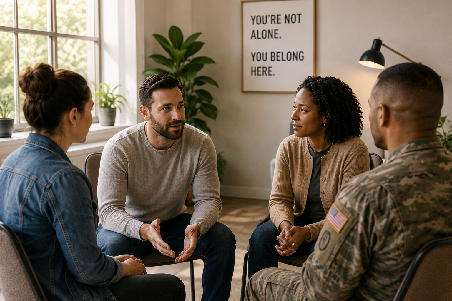 A small group sharing in conversation